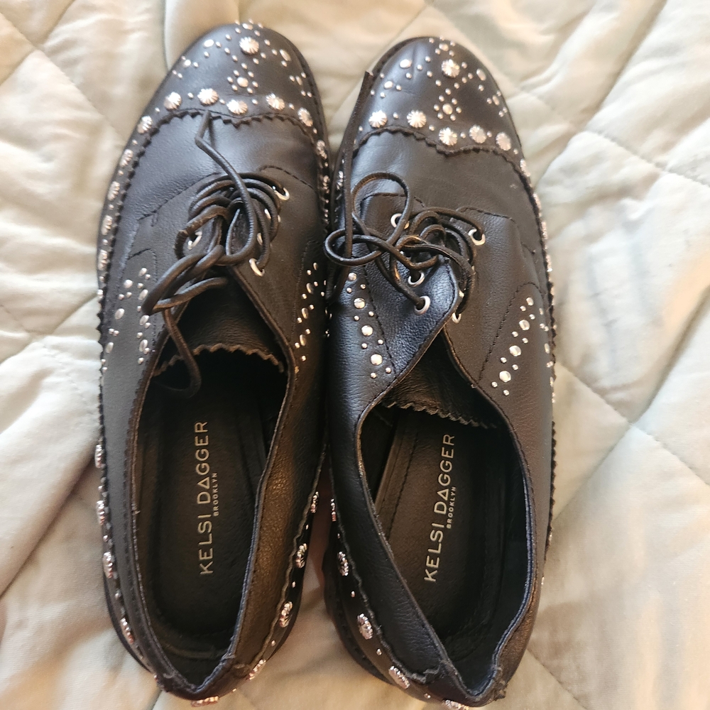 Kelsi Dagger Black Studded Oxfords